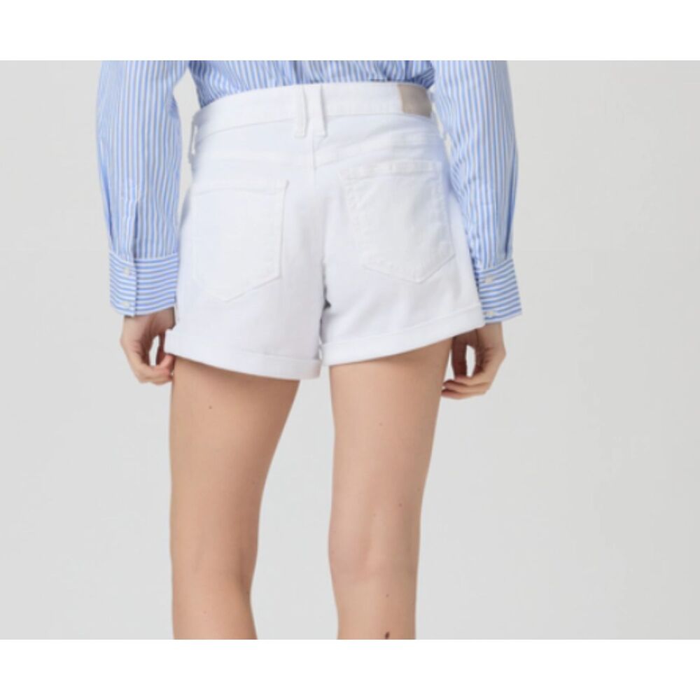 ~ PAIGE 27 Jean Shorts Jimmy Jimmy Rolled Hem Zip Low/Mid-Rise Dylan Denim White - Picture 16 of 16